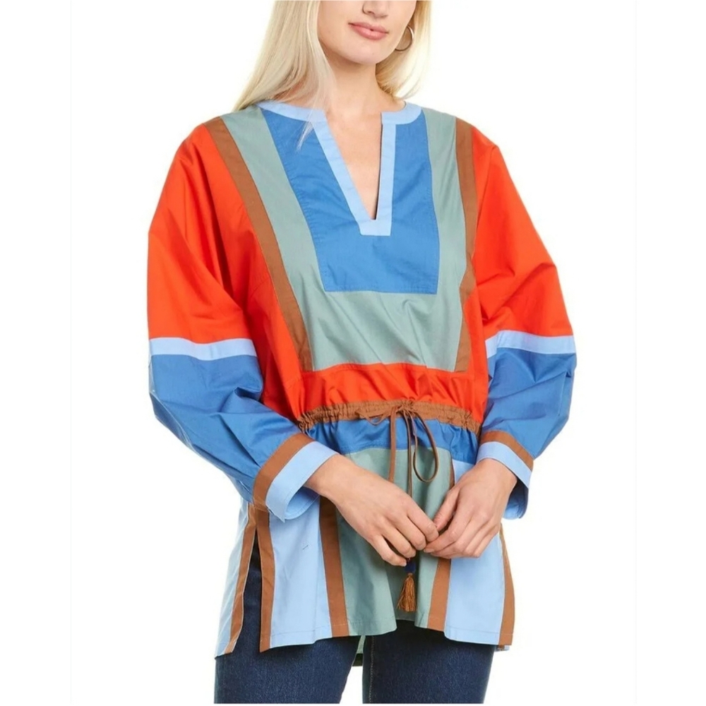 🆕️ Tory Burch Colorblock Poplin Tunic Sz 4 Dopamine Dressing Resortwear Coastal